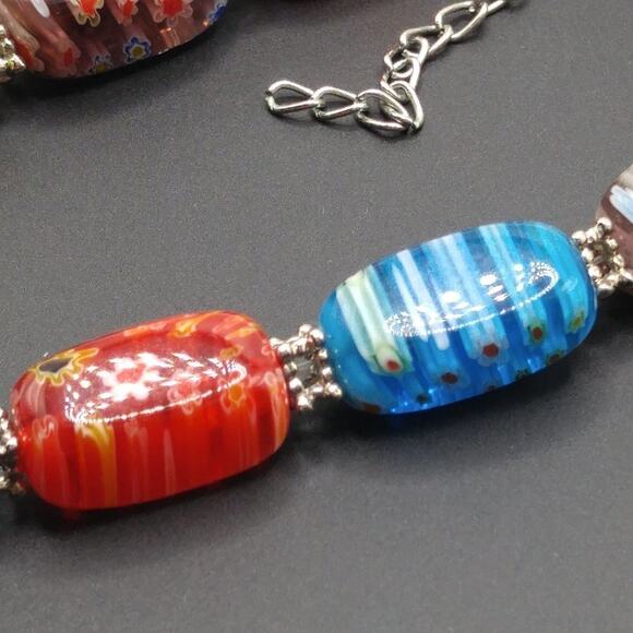 Large Bead Millefiori Lamp Work Murano Glass Necklace, 18 Inches - Picture 9 of 11